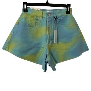 WeWoreWhat‎ Women's Cosmic Blue Green Bell Flare Tie Dye Denim Shorts Size 24